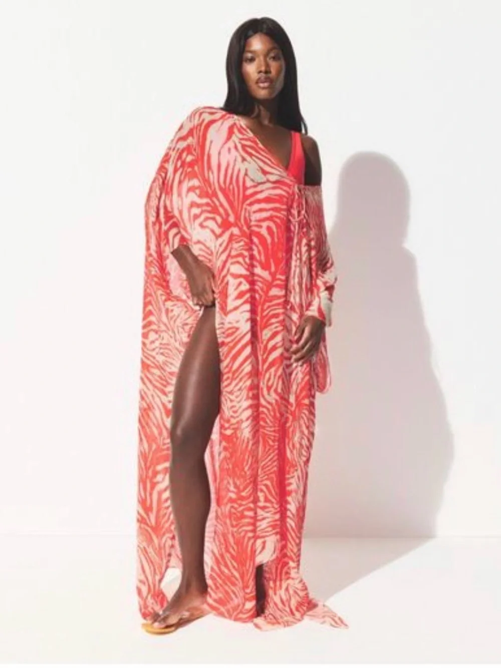 SKIMS Coral Zebra-Print Caftan Cover-Up